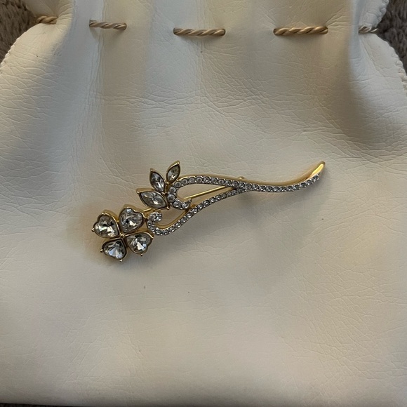 Vintage Swarovski heart shaped floral crystal golden brooch w/stem ππππ - Picture 6 of 9